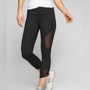 Athleta AURA SONAR Capri Crop Leggings Black Mesh Panels Size small